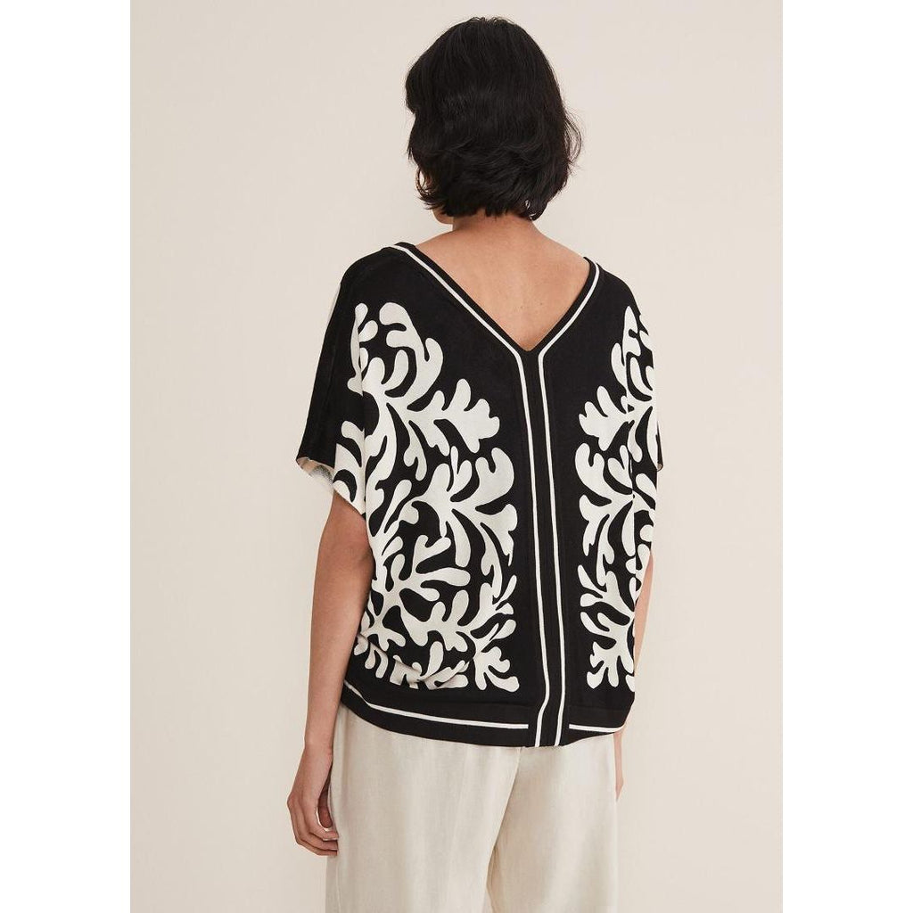 Phase Eight Natalie V Neck Printed Top - Black/Ivory - Beales department store