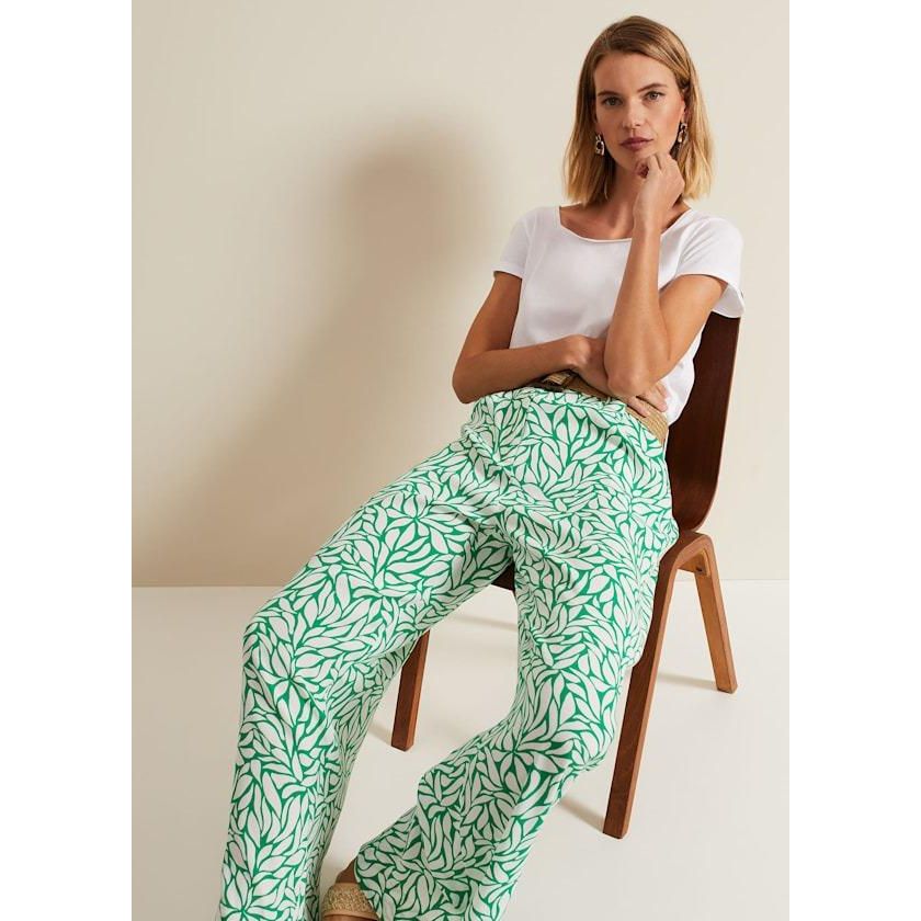 Phase Eight Nylah Printed Wide Leg Trouser - Green - Beales department store