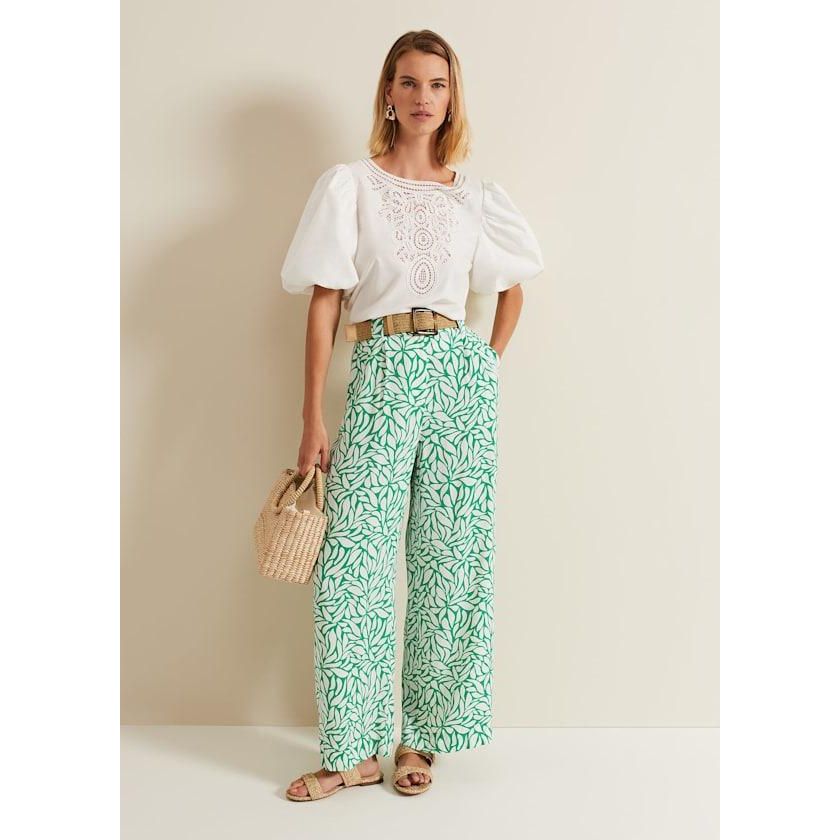 Phase Eight Nylah Printed Wide Leg Trouser - Green - Beales department store