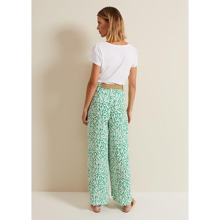 Phase Eight Nylah Printed Wide Leg Trouser - Green - Beales department store