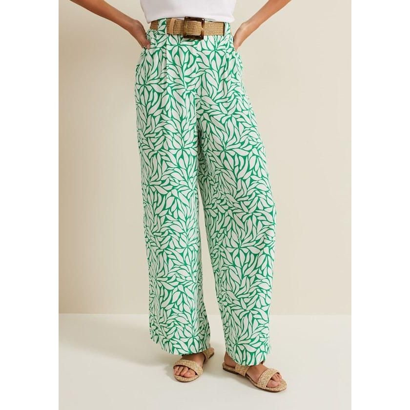 Phase Eight Nylah Printed Wide Leg Trouser - Green - Beales department store