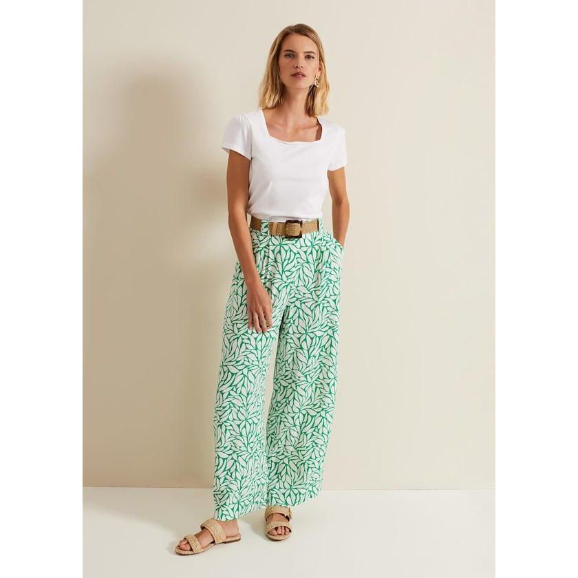 Phase Eight Nylah Printed Wide Leg Trouser - Green - Beales department store