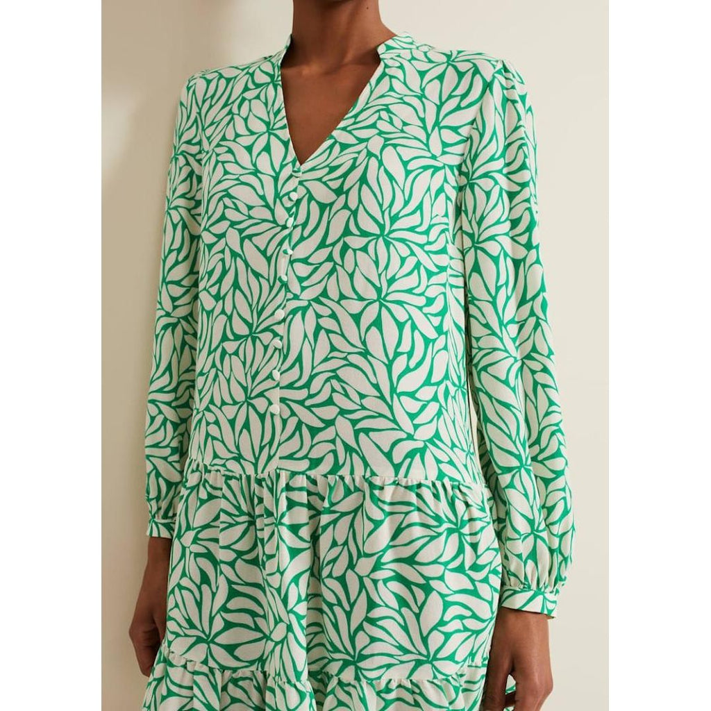 Phase Eight Penele Leaf Swing Dress - Green - Beales department store