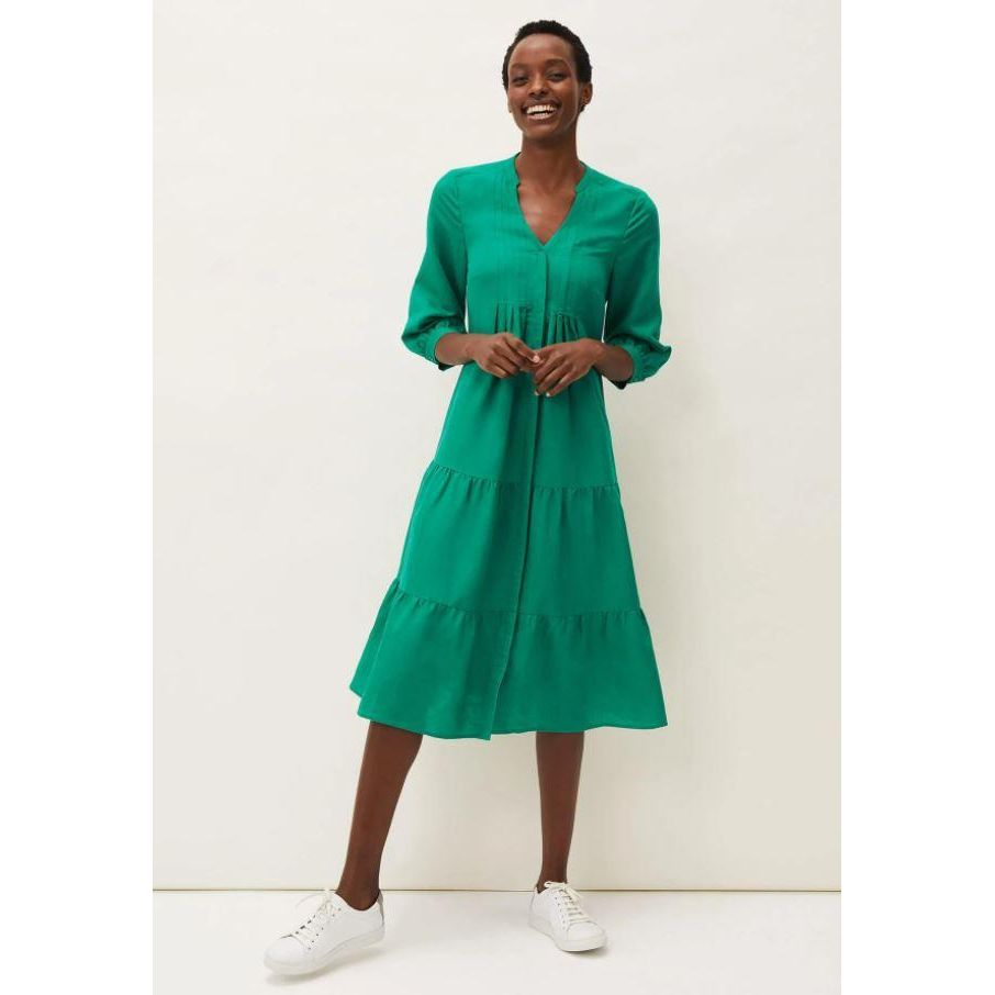 Phase Eight Penele Linen Midi Dress - Green - Beales department store