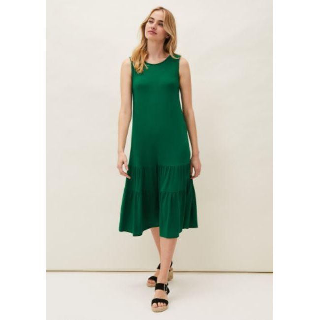 Phase Eight Penny Sleeveless Tiered Midaxi Green Dress Size 16 - Beales department store