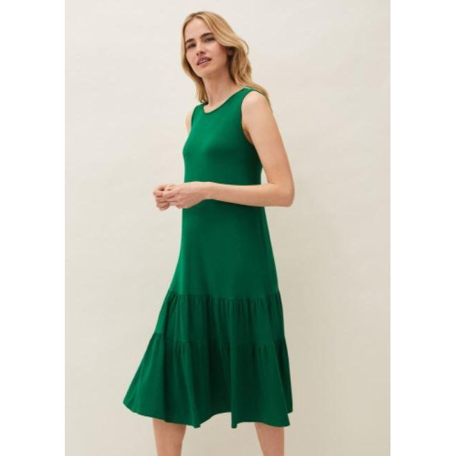 Phase Eight Penny Sleeveless Tiered Midaxi Green Dress Size 16 - Beales department store