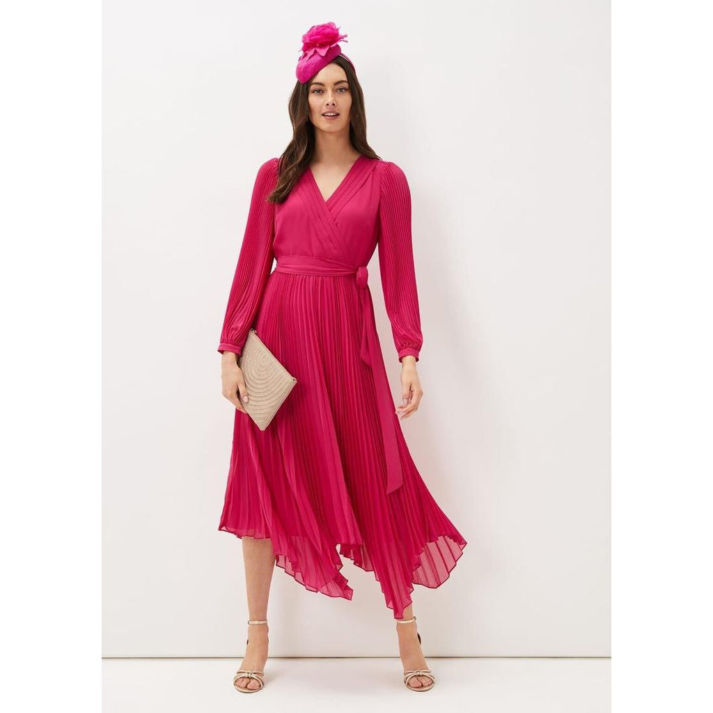 Phase Eight Petra Pleated Dress - Magenta Pink - Beales department store