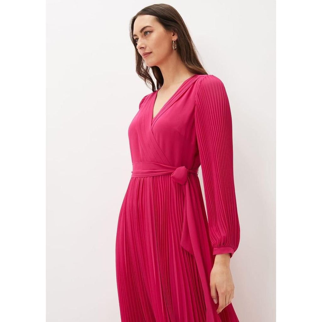 Phase Eight Petra Pleated Dress - Magenta Pink - Beales department store