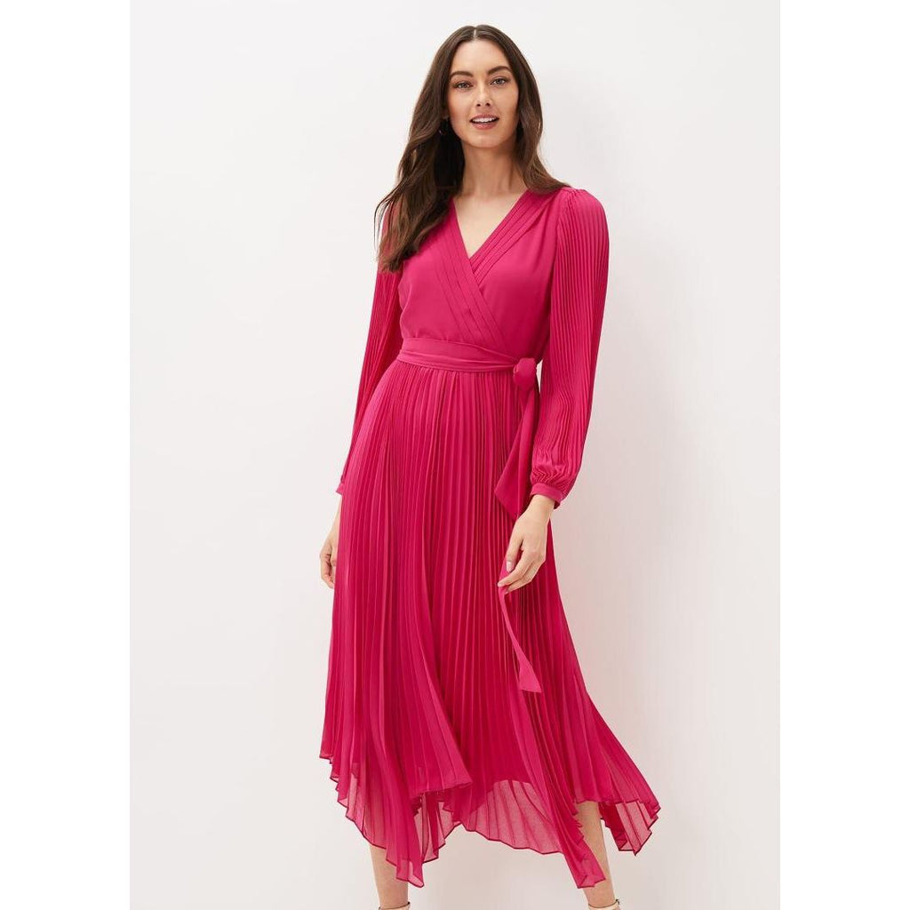 Phase Eight Petra Pleated Dress - Magenta Pink - Beales department store