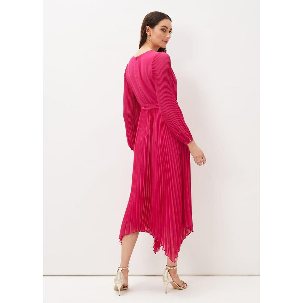 Phase Eight Petra Pleated Dress - Magenta Pink - Beales department store