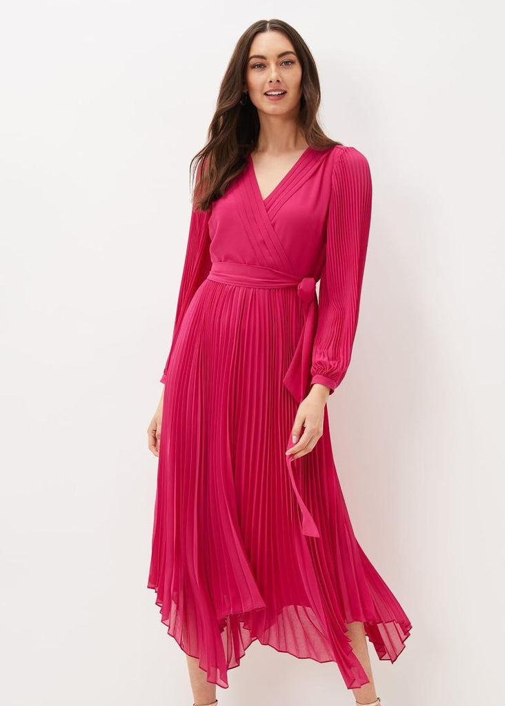 Phase Eight Petra Pleated Dress - Magenta Pink - Beales department store