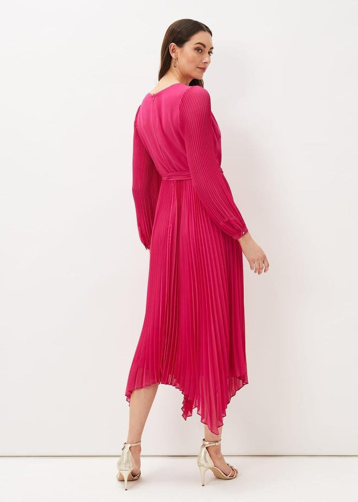 Phase Eight Petra Pleated Dress - Magenta Pink - Beales department store