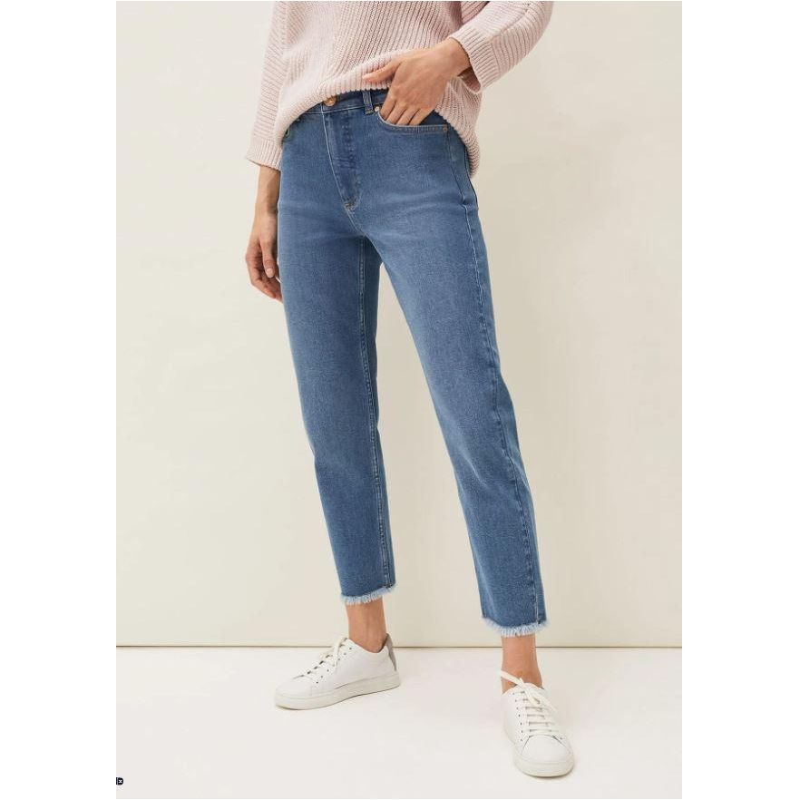 Phase Eight Petra Raw Hem Straight Leg Jeans - Blue - Beales department store
