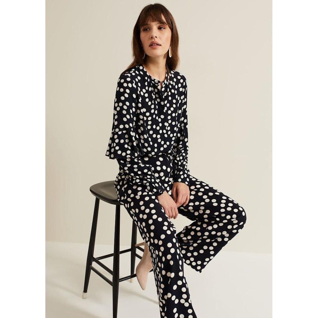 Phase Eight Peyton Polka Dot Frill Blouse - Navy - Beales department store