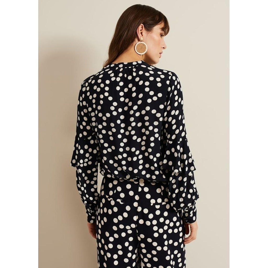 Phase Eight Peyton Polka Dot Frill Blouse - Navy - Beales department store