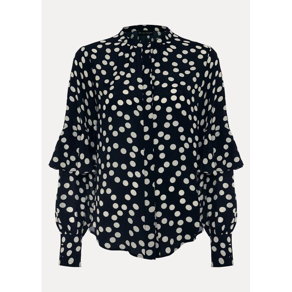 Phase Eight Peyton Polka Dot Frill Blouse - Navy - Beales department store