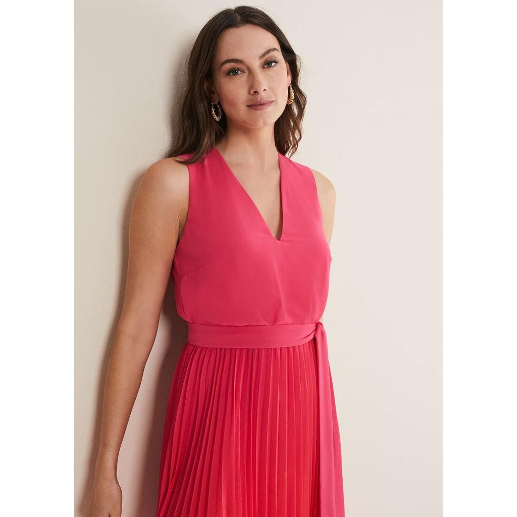 Phase Eight Piper Ombre Pleated Dress - Red/Pink - Beales department store
