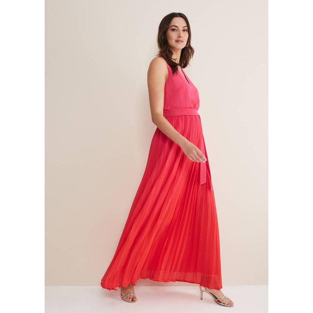 Phase Eight Piper Ombre Pleated Dress - Red/Pink - Beales department store