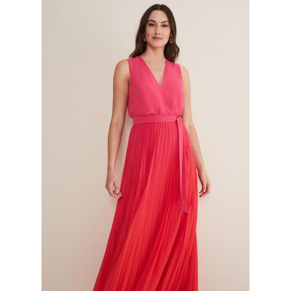 Phase Eight Piper Ombre Pleated Dress - Red/Pink - Beales department store