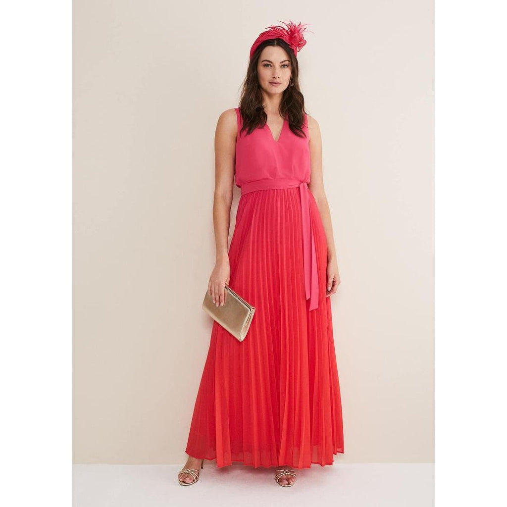 Phase Eight Piper Ombre Pleated Dress - Red/Pink - Beales department store