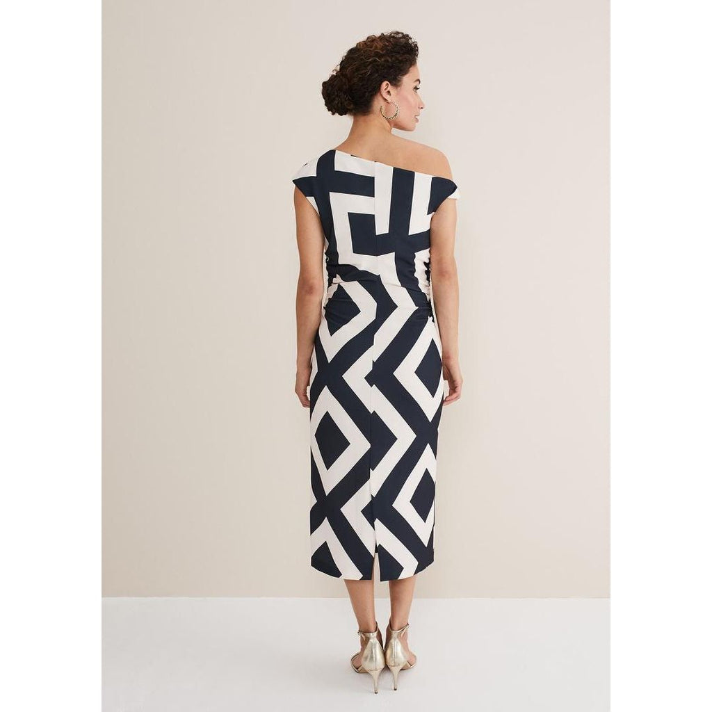 Phase Eight Posy Geo Fitted Dress - Powder Pink/Navy - Beales department store