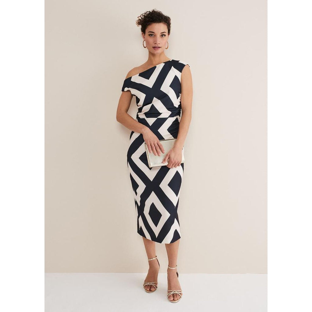 Phase Eight Posy Geo Fitted Dress - Powder Pink/Navy - Beales department store