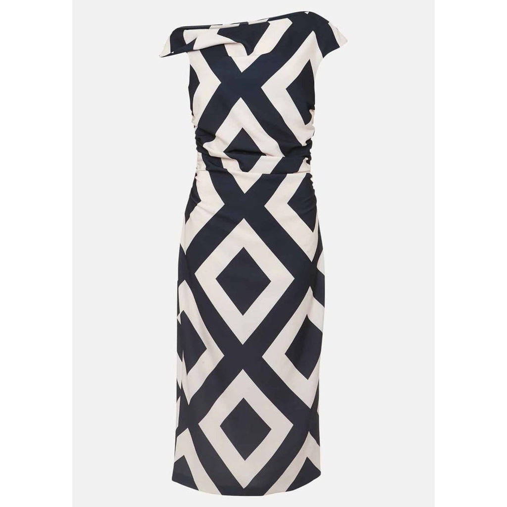 Phase Eight Posy Geo Fitted Dress - Powder Pink/Navy - Beales department store