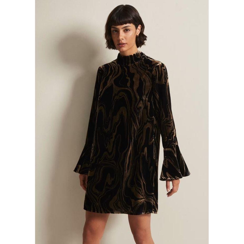 Phase Eight Rayna Velvet Swirl Mini Dress - Black - Beales department store
