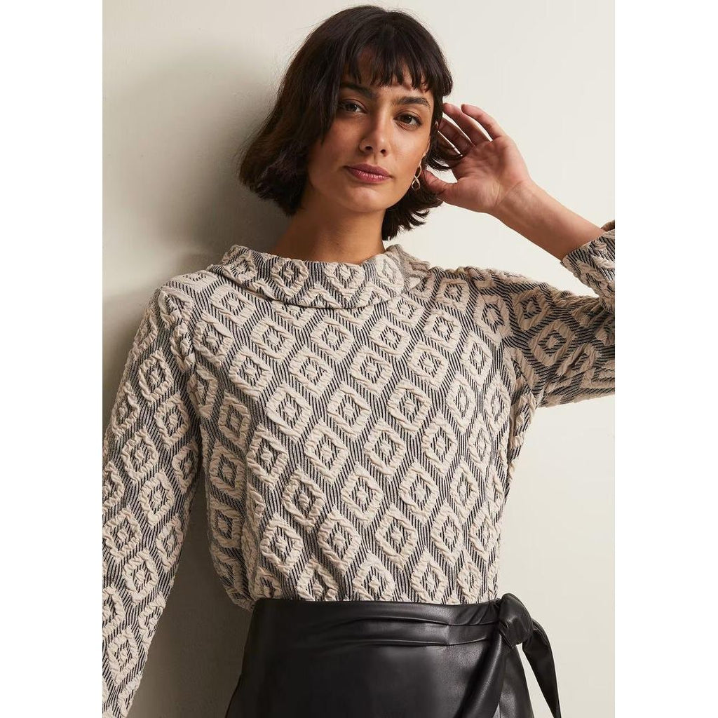 Phase Eight Rena Diamond Textured Top - Black/Stone - Beales department store