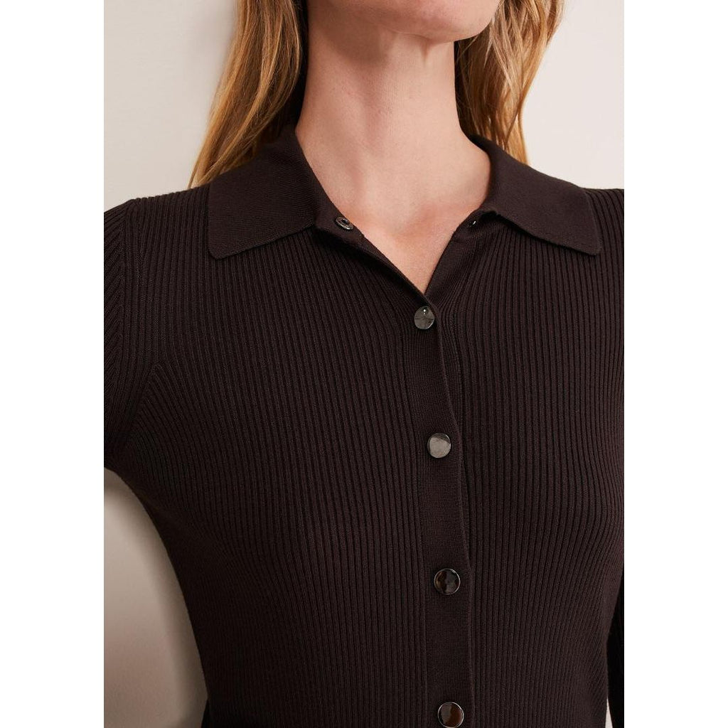 Phase Eight Rosa Ribbed Button Through Dress - Chocolate - Beales department store