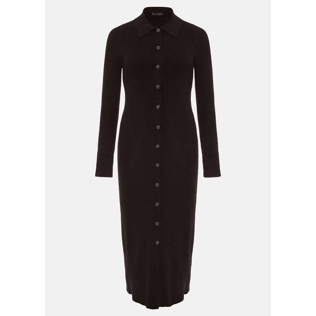 Phase Eight Rosa Ribbed Button Through Dress - Chocolate - Beales department store
