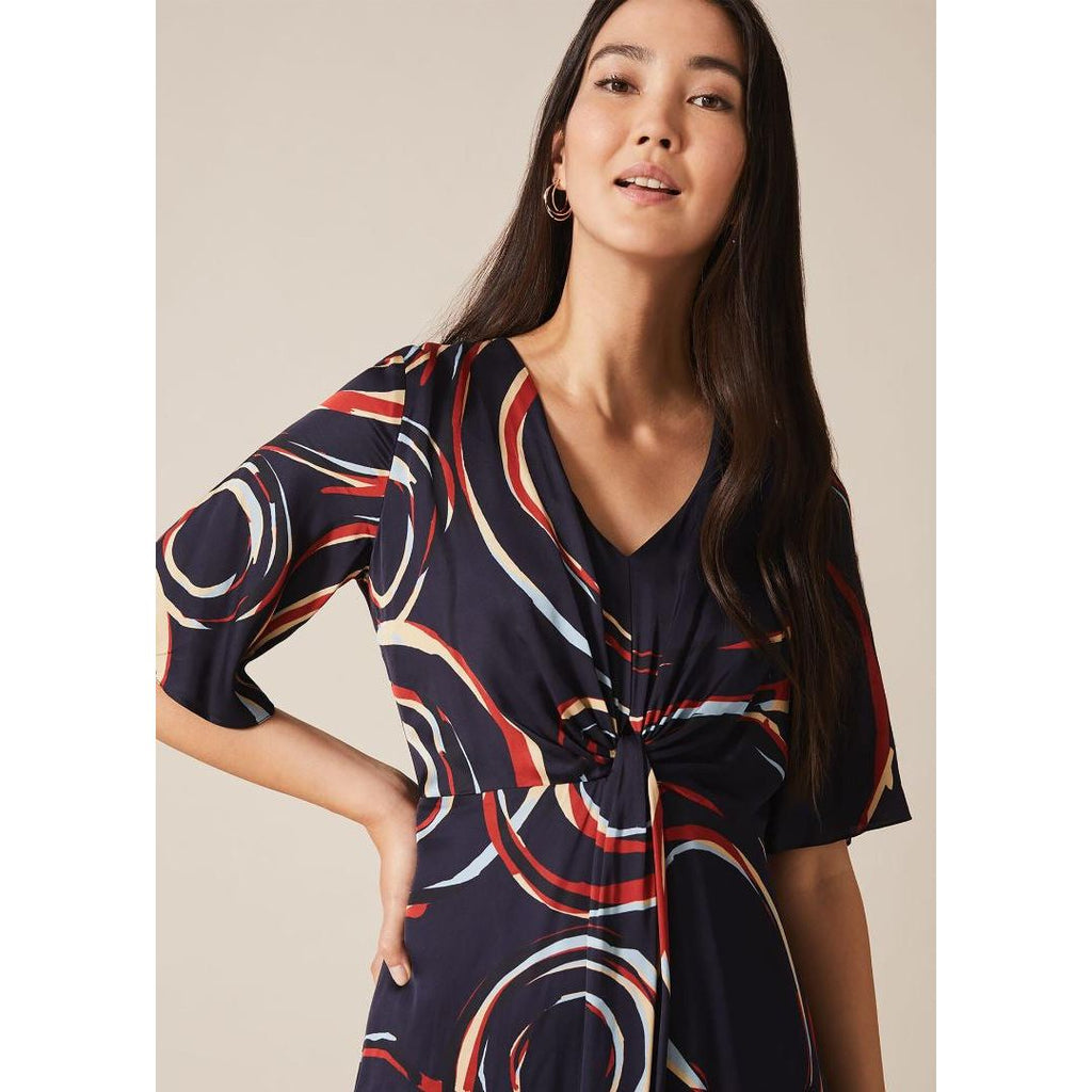 Phase Eight Rosina Swirl Satin Dress - Navy/Multi - Beales department store