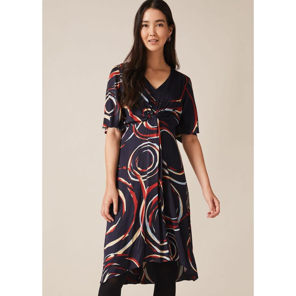 Phase Eight Rosina Swirl Satin Dress - Navy/Multi - Beales department store
