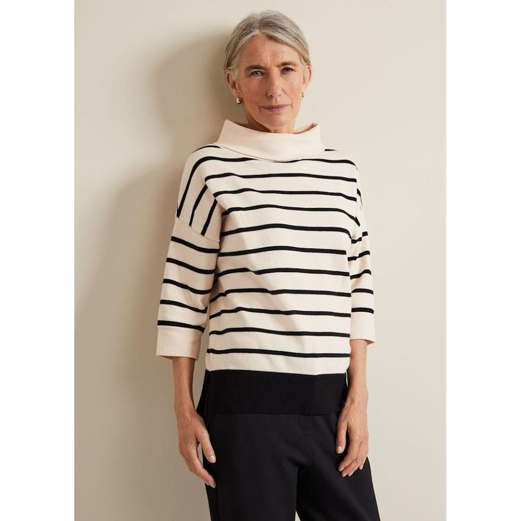 Phase Eight Salima Stripe Funnel Neck Jumper - Black/Ivory - Beales department store