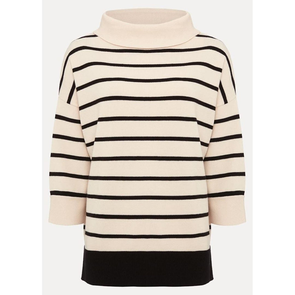 Phase Eight Salima Stripe Funnel Neck Jumper - Black/Ivory - Beales department store