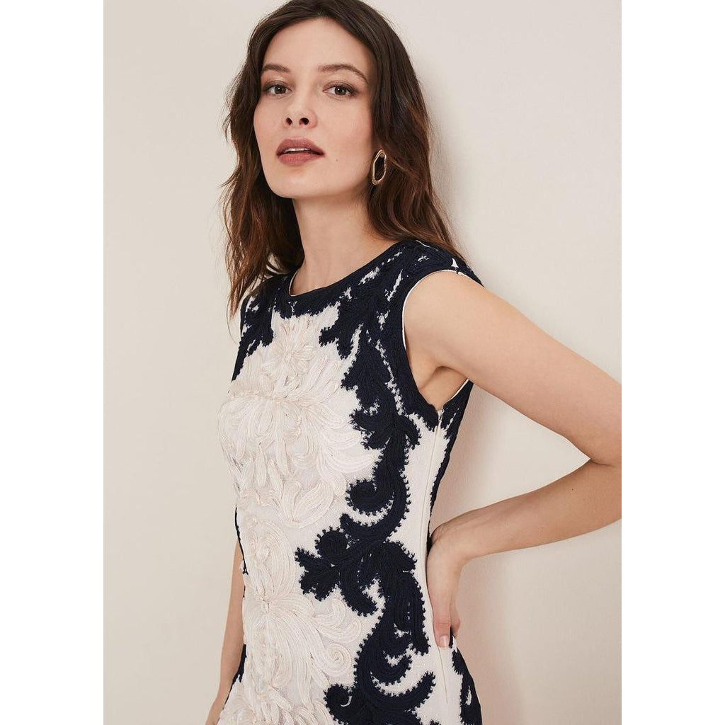 Phase Eight Salima Tapework Dress - Navy/Ivory - Beales department store