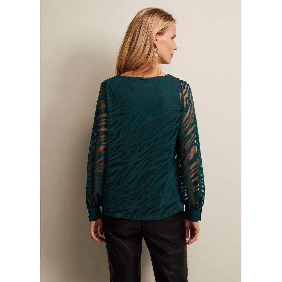 Phase Eight Sarai Swirl Burnout Top - Teal - Beales department store