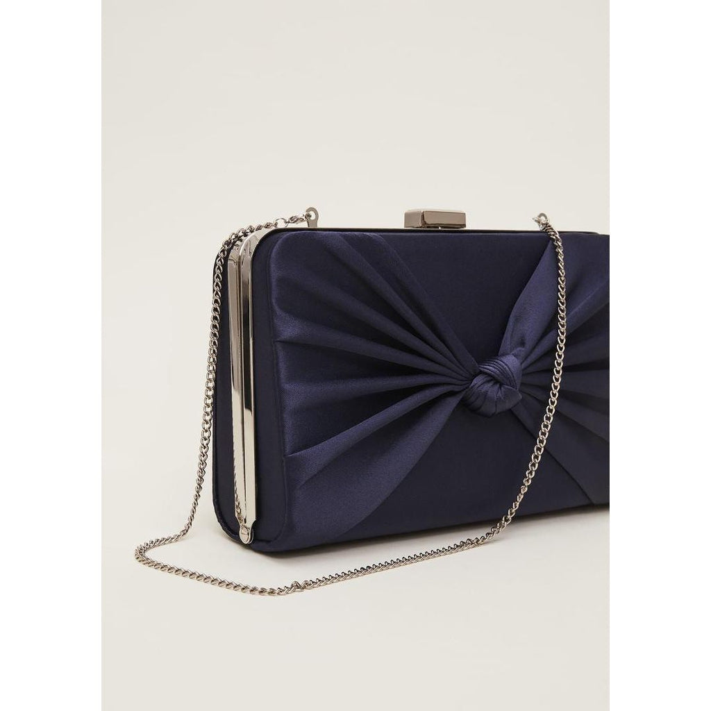 Phase Eight Satin Knot Front Box Clutch - Navy - Beales department store