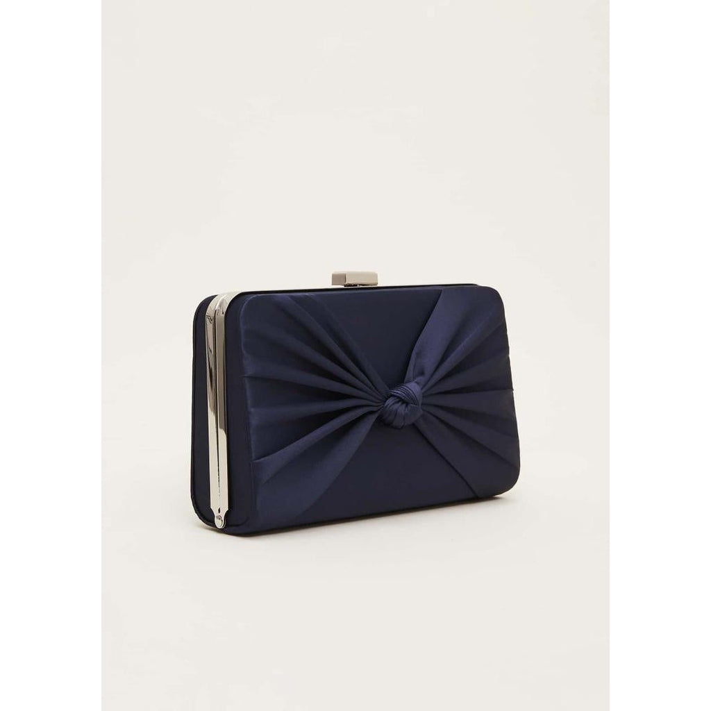 Phase Eight Satin Knot Front Box Clutch - Navy - Beales department store