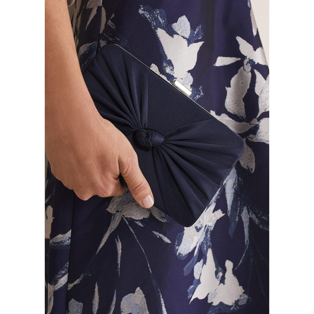 Phase Eight Satin Knot Front Box Clutch - Navy - Beales department store