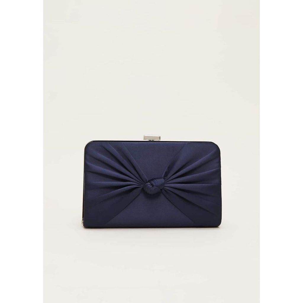 Phase Eight Satin Knot Front Box Clutch - Navy - Beales department store