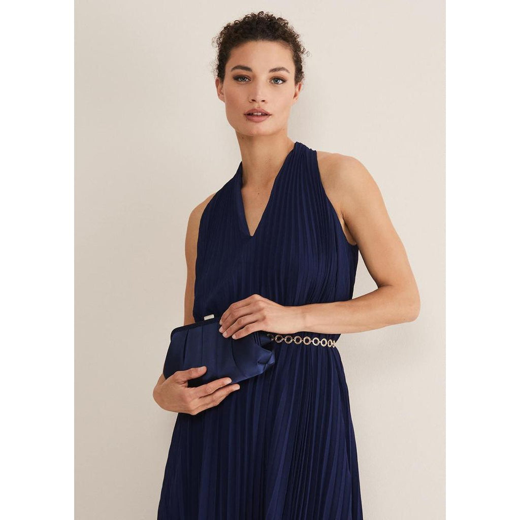 Phase Eight Satin Pleat Clutch Bag - French Navy - Beales department store