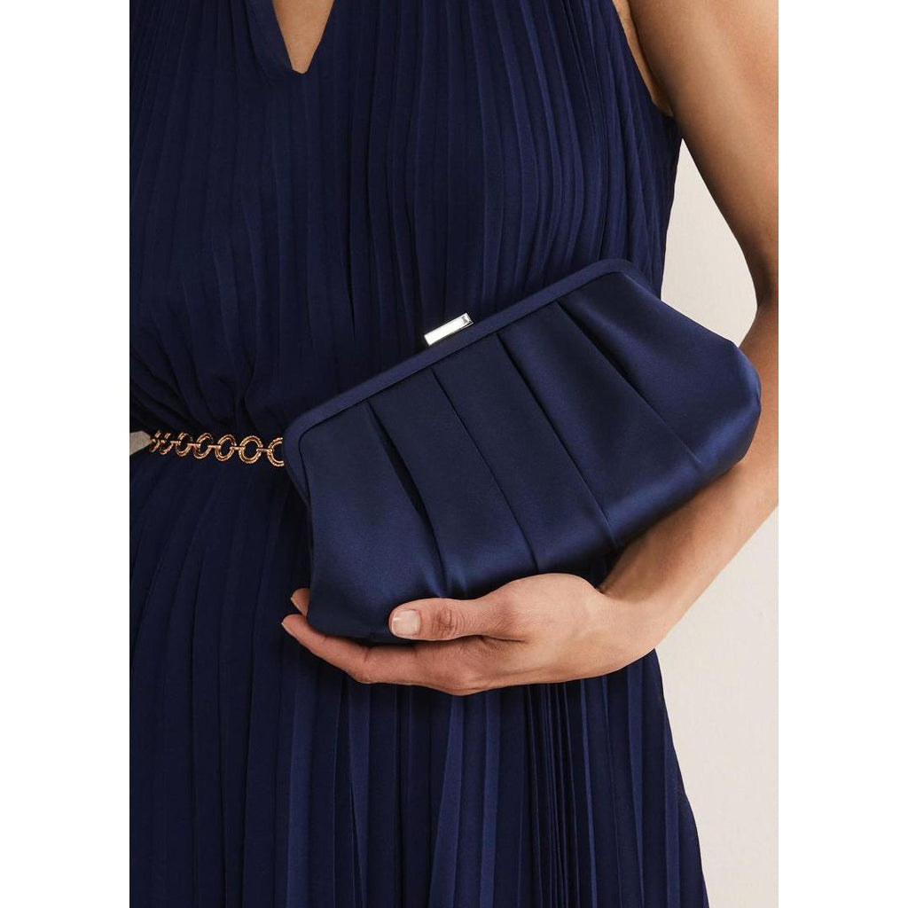 Phase Eight Satin Pleat Clutch Bag - French Navy - Beales department store