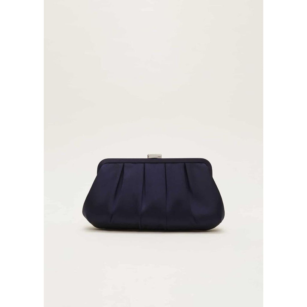 Phase Eight Satin Pleat Clutch Bag - French Navy - Beales department store