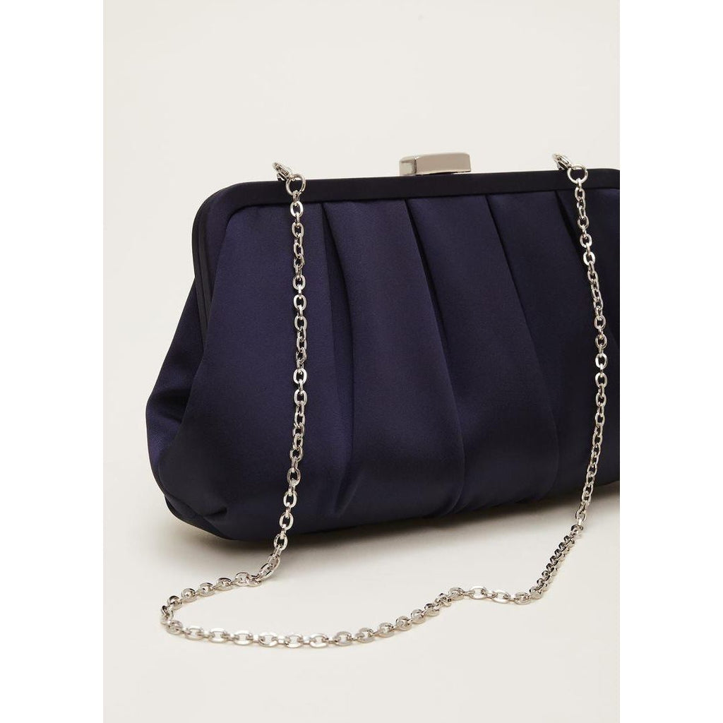 Phase Eight Satin Pleat Clutch Bag - French Navy - Beales department store