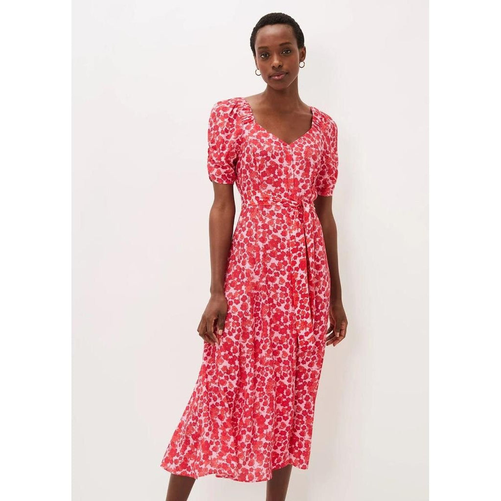 Phase Eight Sheryl Ditsy Midi Dress - Pink/Red - Beales department store