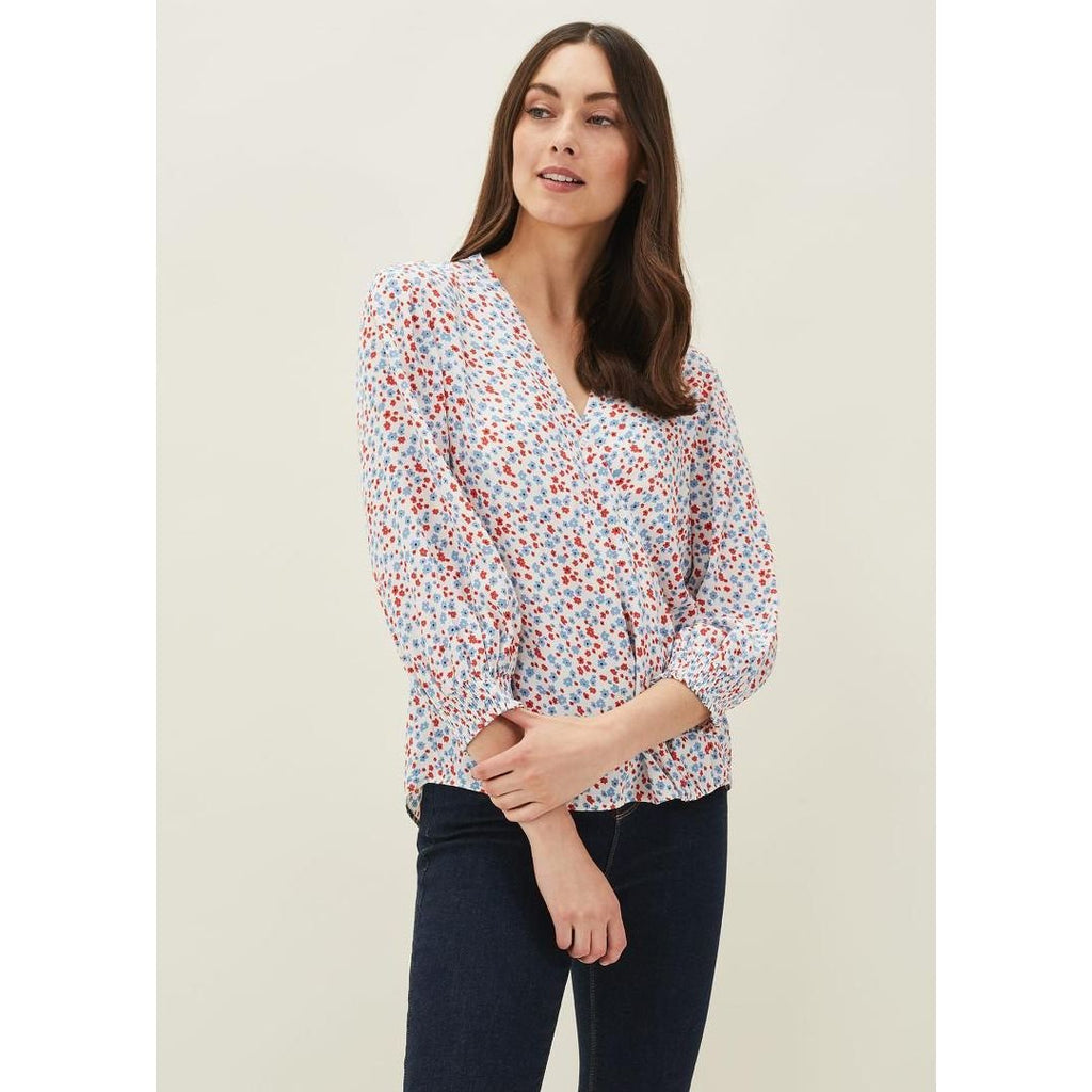 Phase Eight Siera Ditsy Blouse - White/Blue/Red - Beales department store