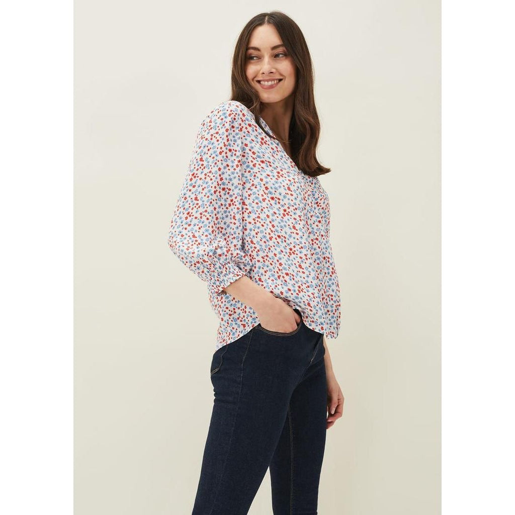 Phase Eight Siera Ditsy Blouse - White/Blue/Red - Beales department store