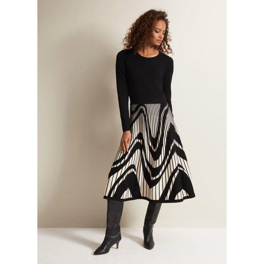 Phase Eight Silvia Fit And Flare Midi Dress - Black/Ivory - Beales department store