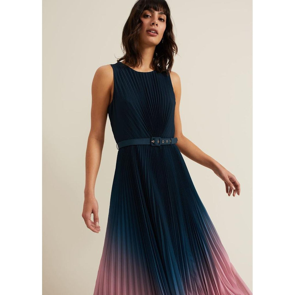 Phase Eight Simara Ombre Chiffon Midi Pleat Dress - Multi Coloured - Beales department store